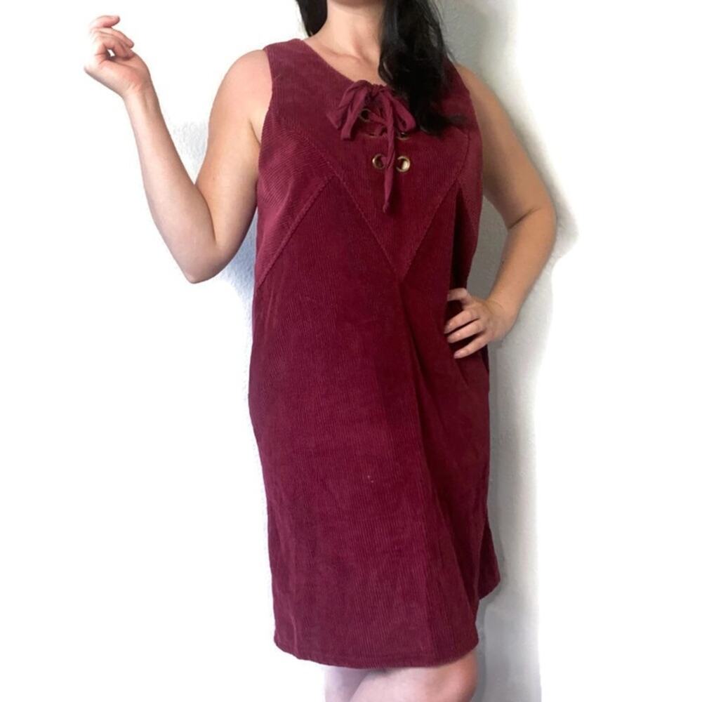 Anthropologie Maeve Burgundy Corduroy Shift Dress Size Large